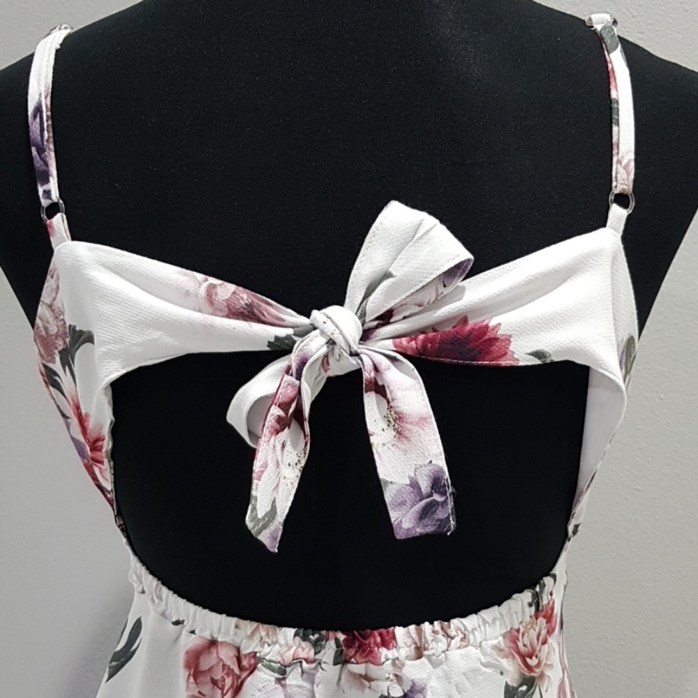 White Floral Tie Back Ruffle Dress New! - Picture 3 of 8